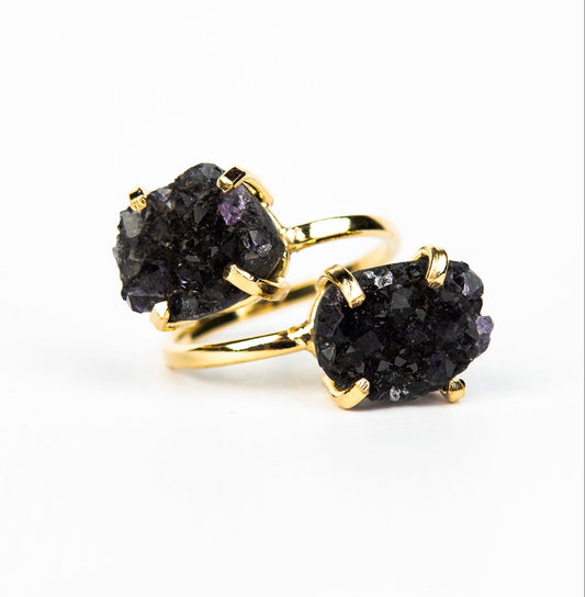 Каблучка з темним аметистом з позолотою onesize Da-224