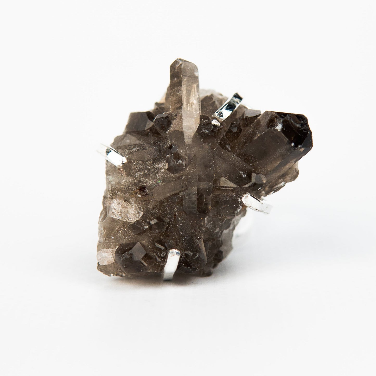 Кольцо с дымчатым кварцем с посеребрением onesize Sq-18