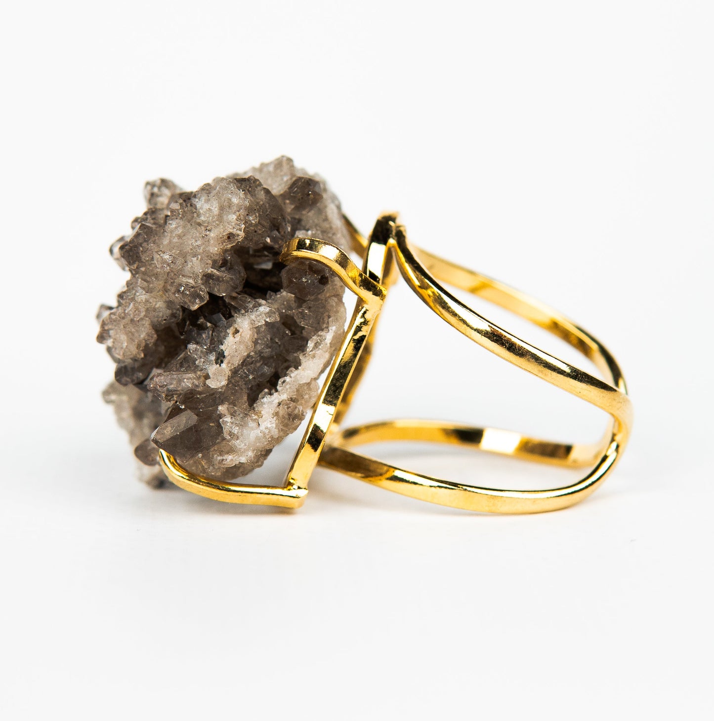 Кольцо с Дымчатым кварцем с позолотой onesize Sq-146