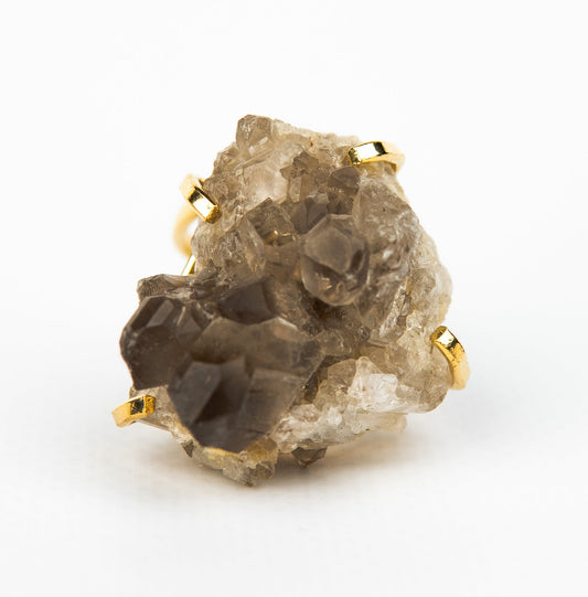 Каблучка з Димчастим кварцом з позолотою onesize Sq-147