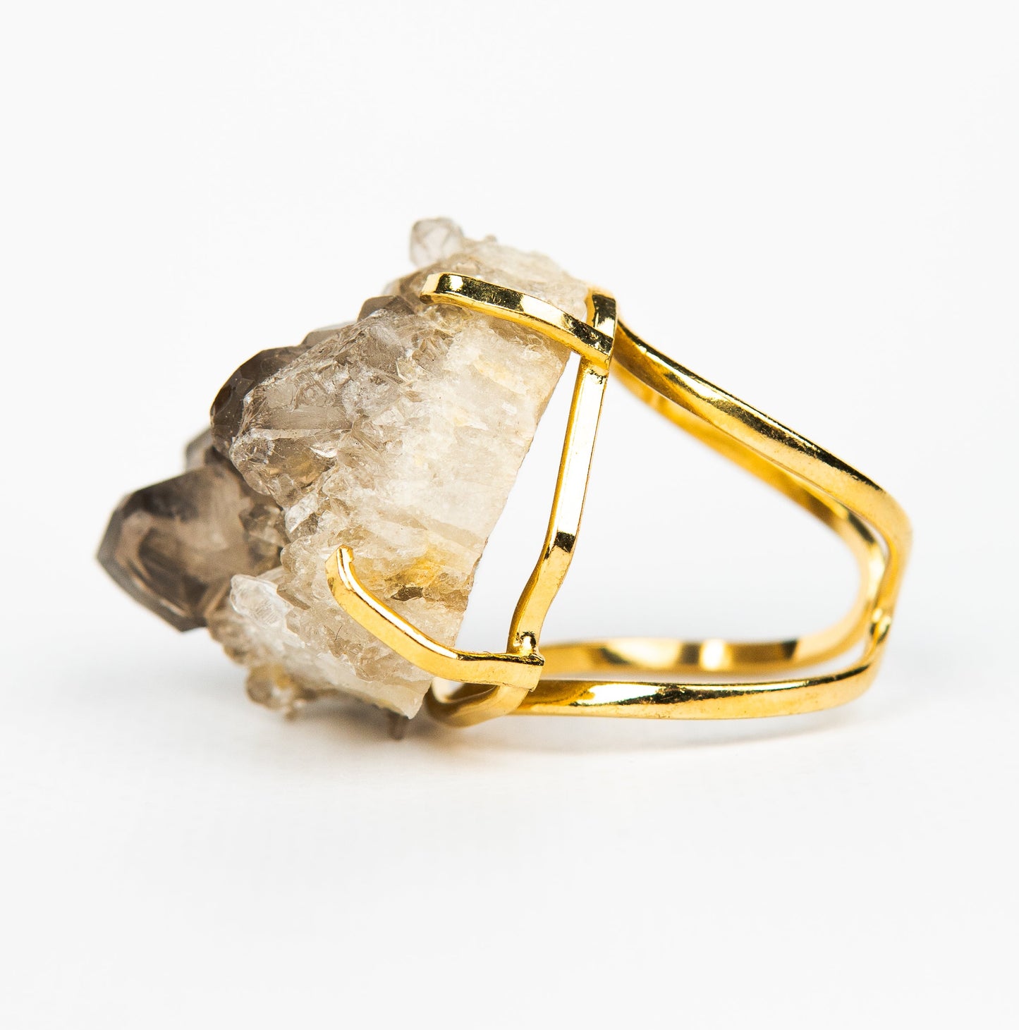 Каблучка з Димчастим кварцом з позолотою onesize Sq-147