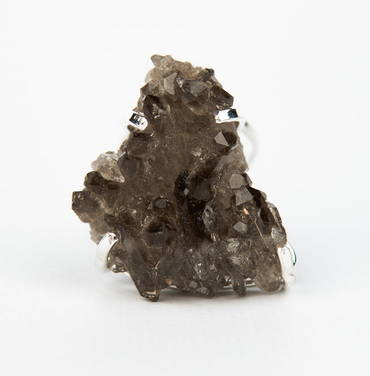 Каблучка з Димчастим кварцом з посрібленням onesize Sq-19