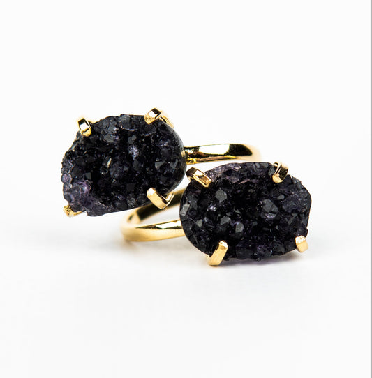 Каблучка з темним аметистом з позолотою onesize Da-229