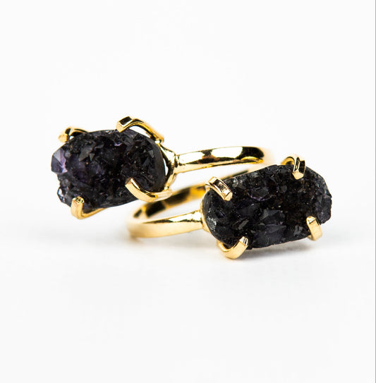 Каблучка з темним аметистом з позолотою onesize Da-231