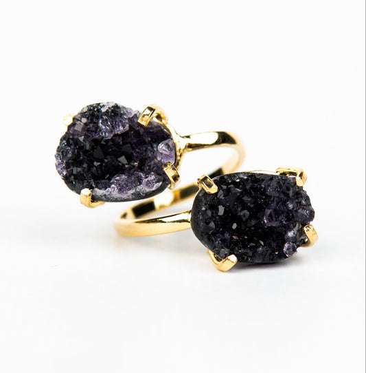 Каблучка з темним аметистом з позолотою onesize Da-232