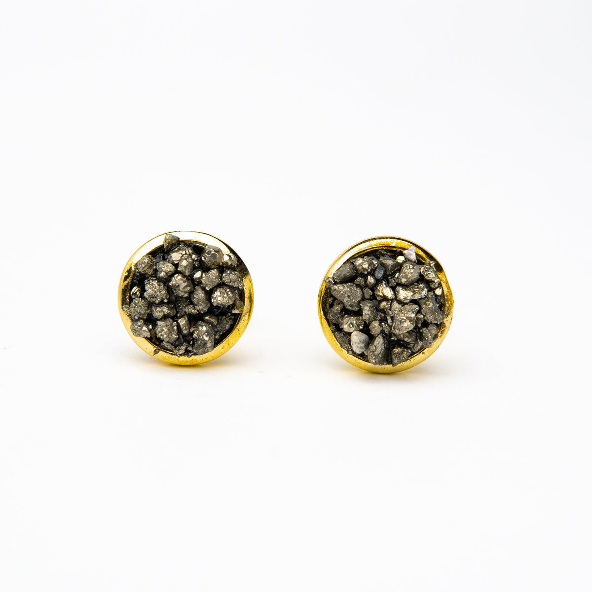 Сережки гвоздики з піритом круглим з позолотою onesize Py-3
