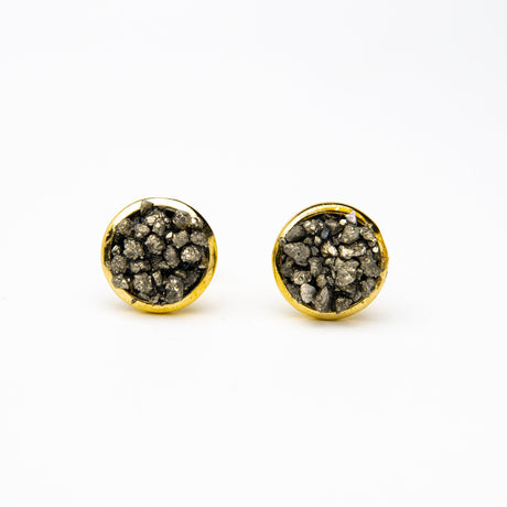 Сережки гвоздики з піритом круглим з позолотою onesize Py-3