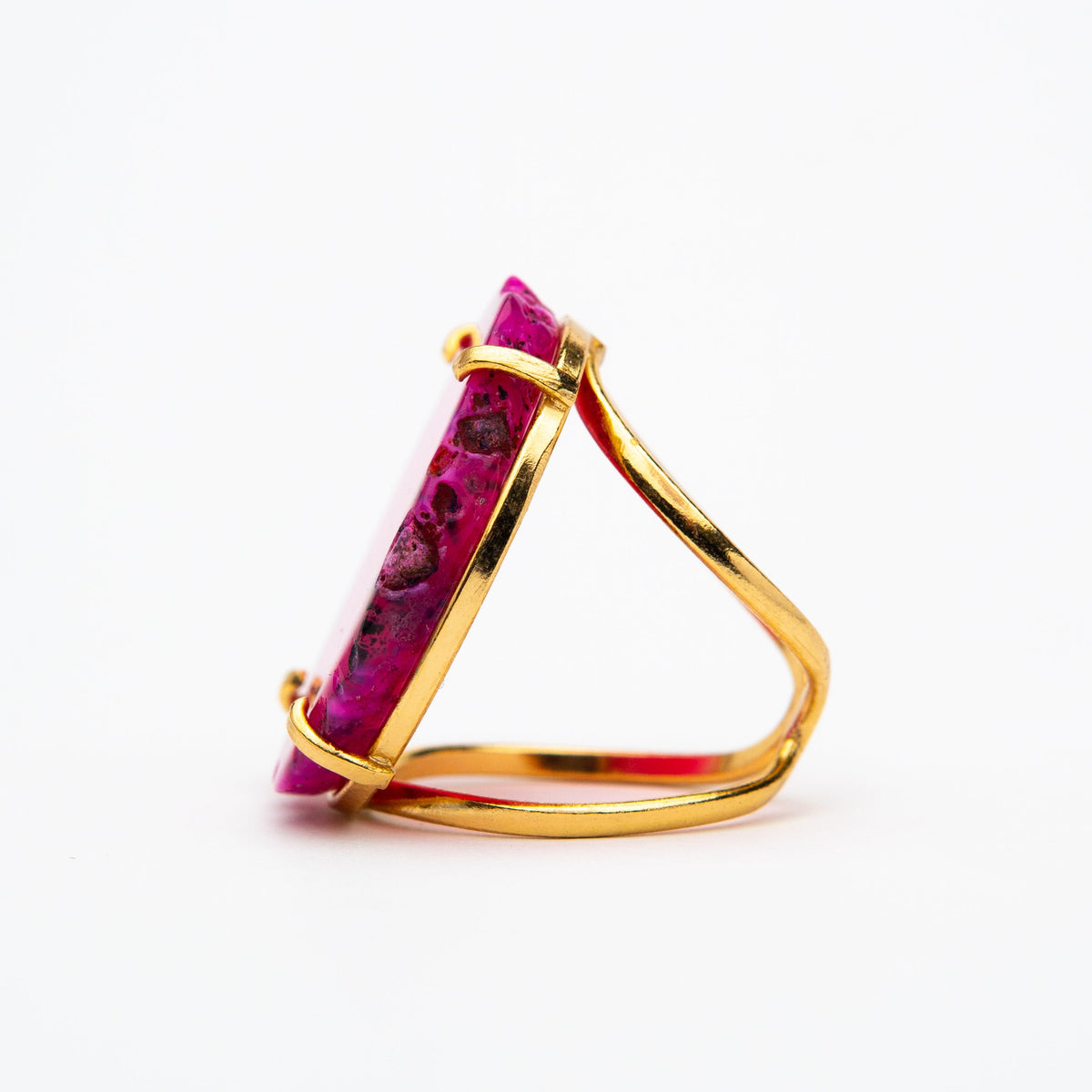 Каблучка з рожевим агатом з позолотою арк onesize Ag-21