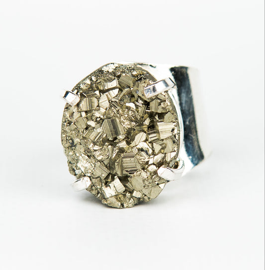 Каблучка з піритом з посрібленням onesize Py-118
