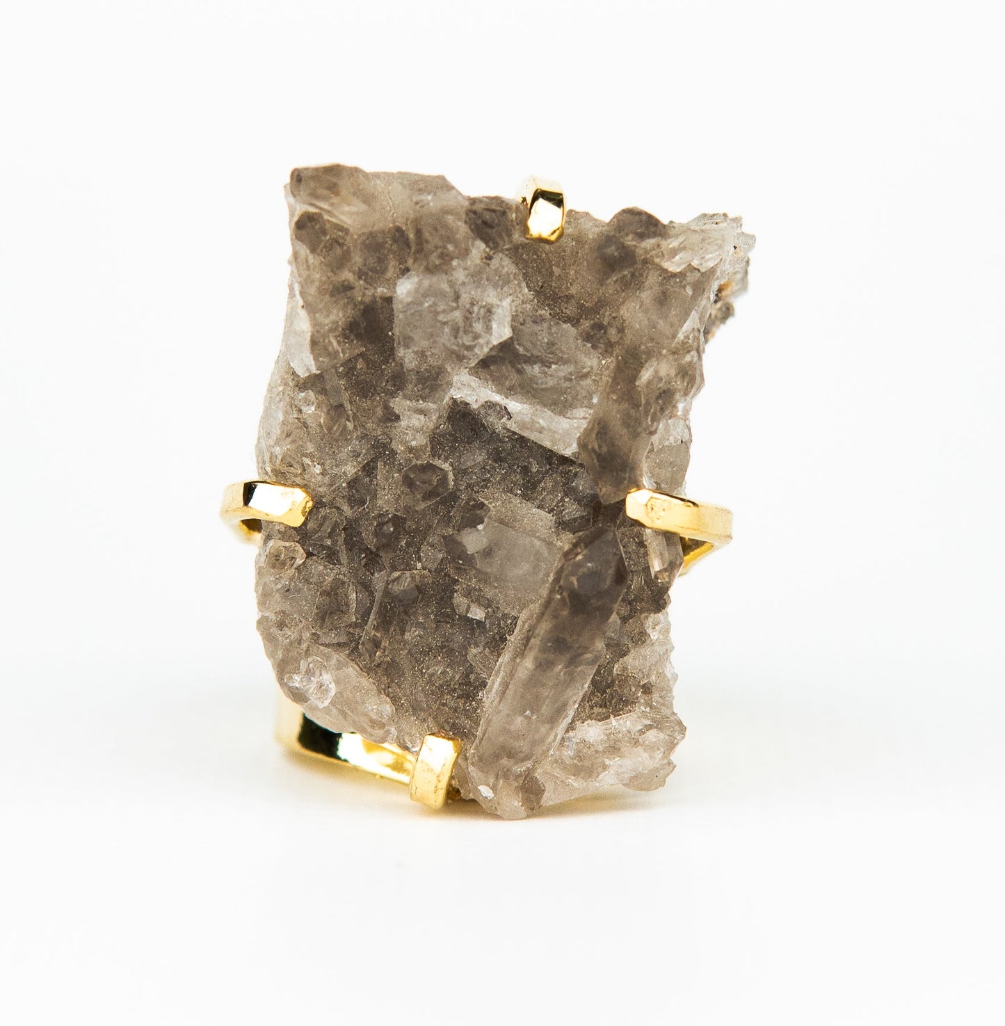 Каблучка з Димчастим кварцом з позолотою onesize Sq-141
