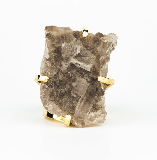Каблучка з Димчастим кварцом з позолотою onesize Sq-141