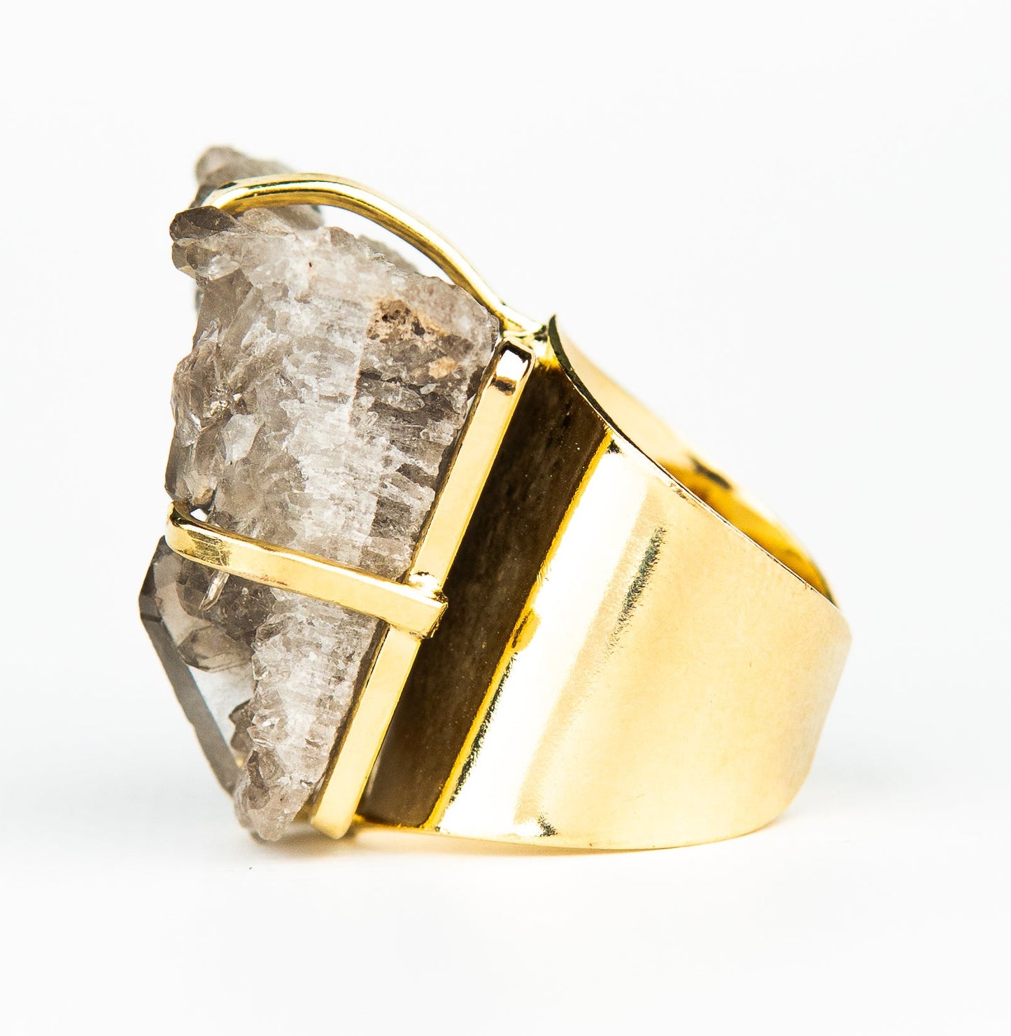 Каблучка з Димчастим кварцом з позолотою onesize Sq-141