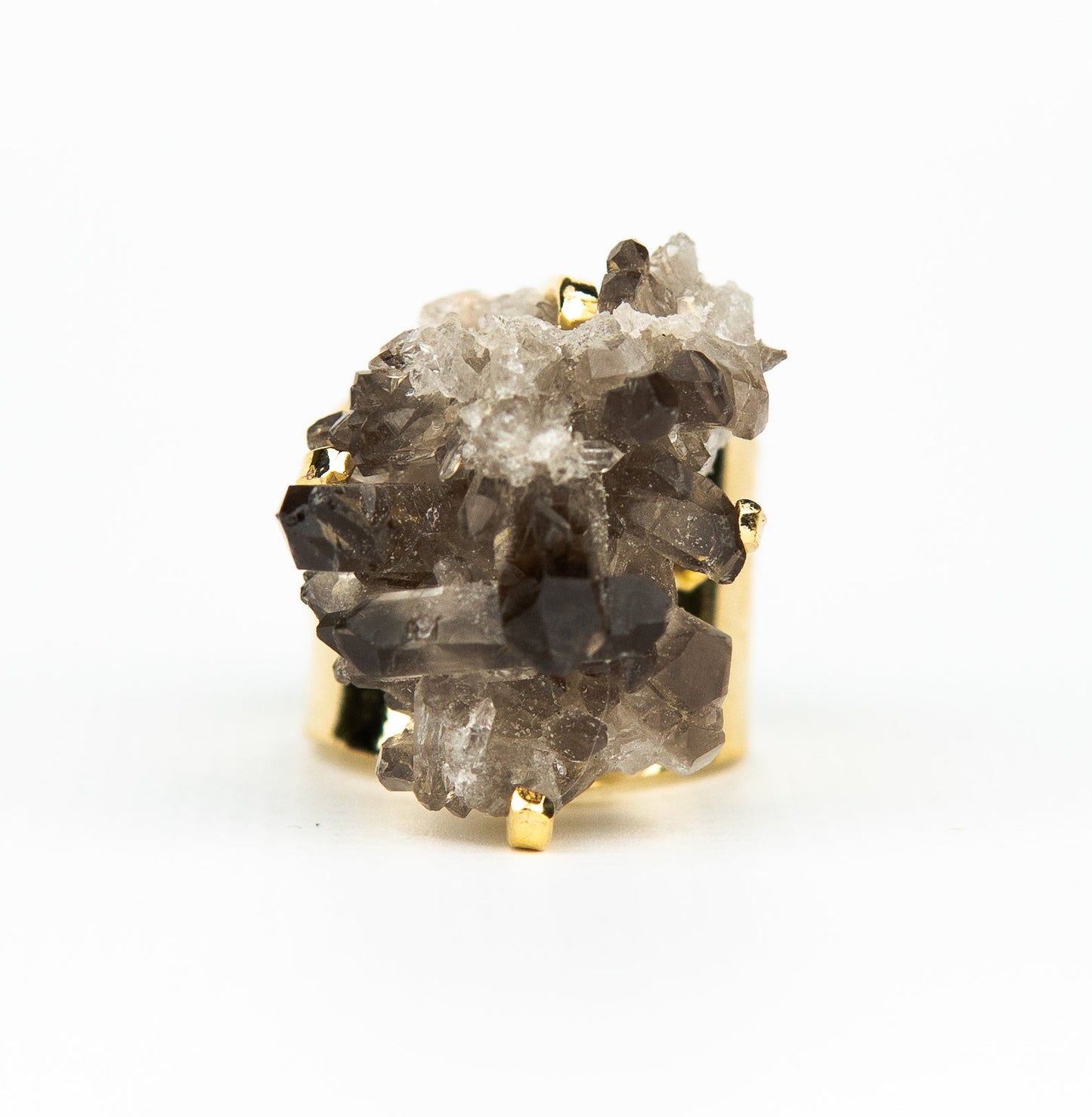 Каблучка з Димчастим кварцом з позолотою onesize Sq-142