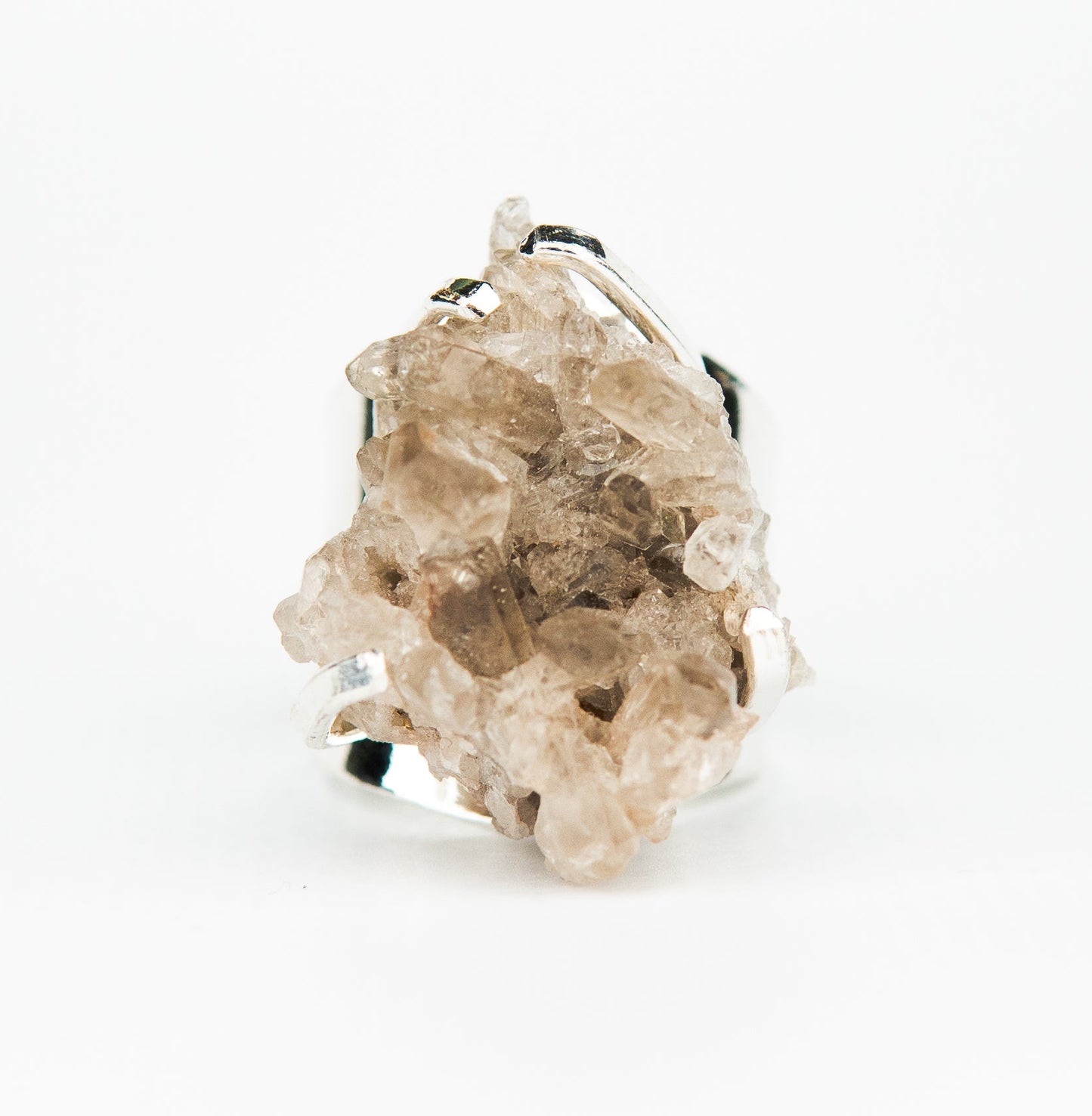 Каблучка з Димчастим кварцом з посрібленням onesize Sq-151