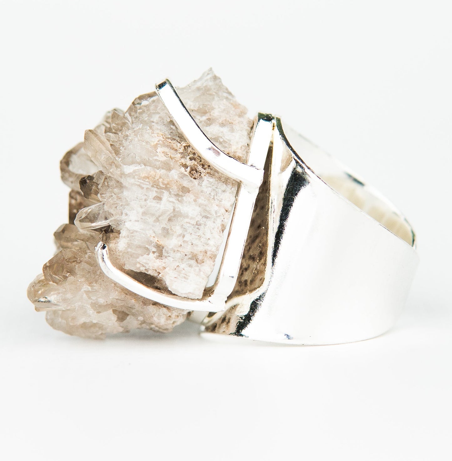 Каблучка з Димчастим кварцом з посрібленням onesize Sq-151