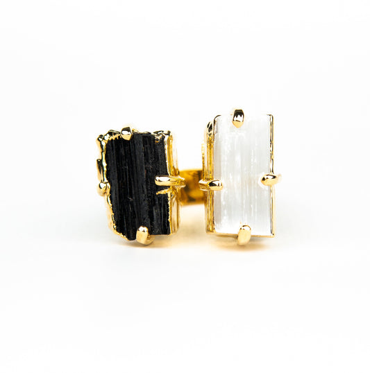 Каблучка з турмаліна та селеніта з позолотою onesize Tu-6