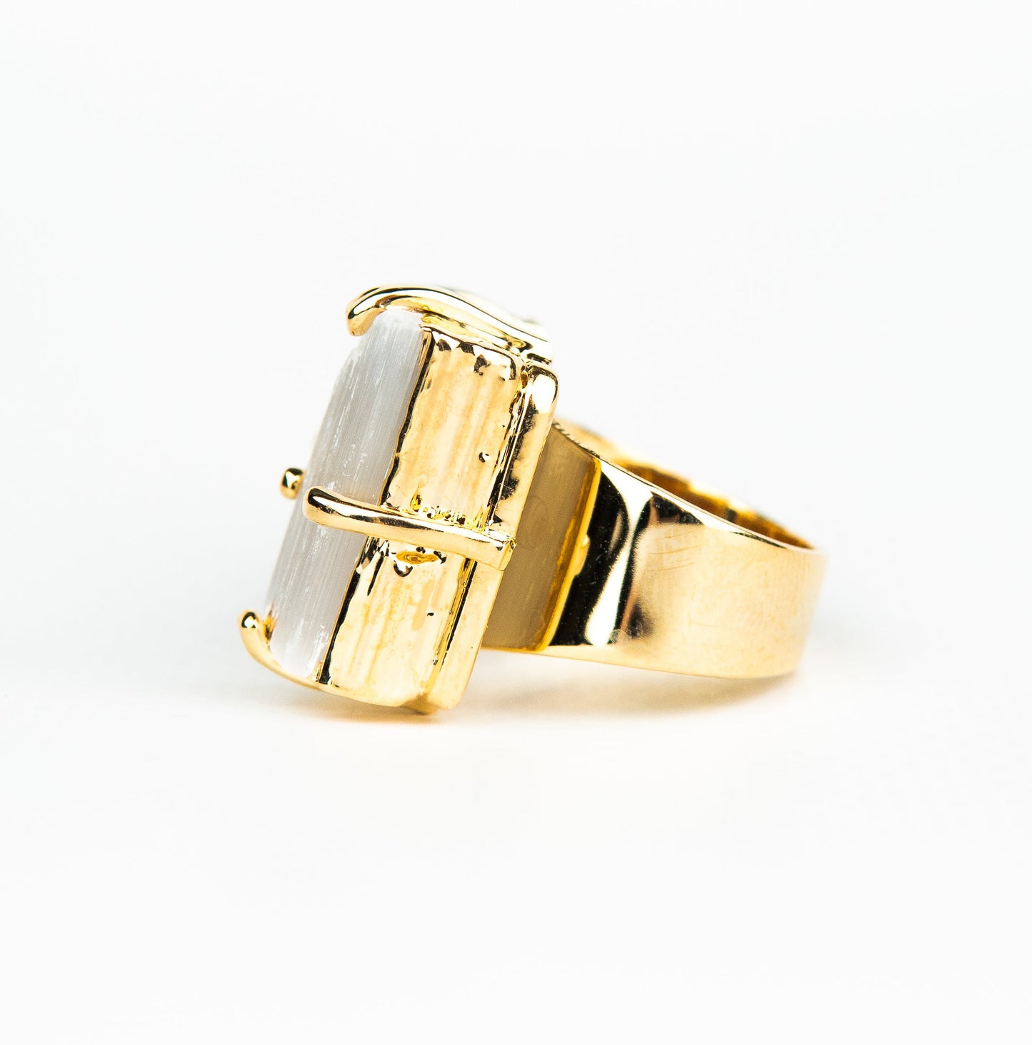 Каблучка з турмаліна та селеніта з позолотою onesize Tu-6