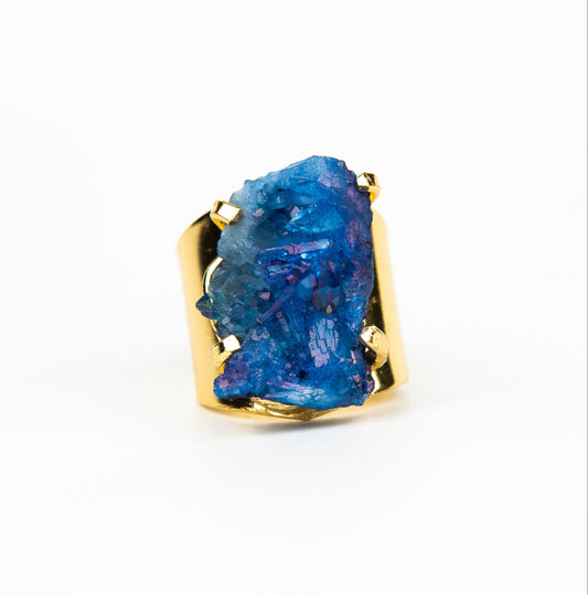 Каблучка з Синім кришталем з позолотою onesize Cr-2