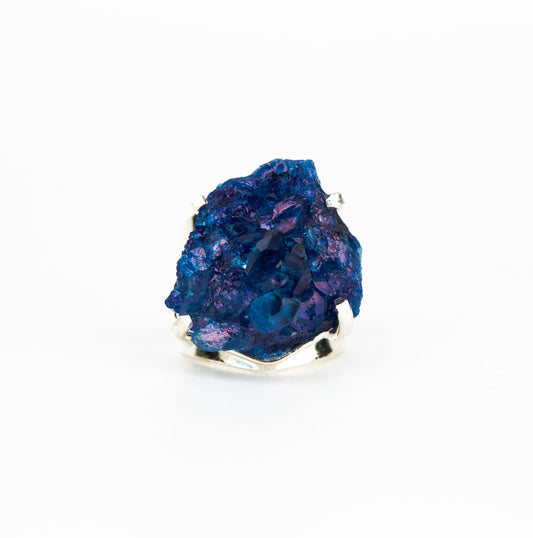 Каблучка з Синім кришталем з посрібленням onesize Cr-3