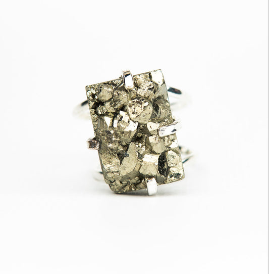 Каблучка з піритом з посрібленням onesize Py-109