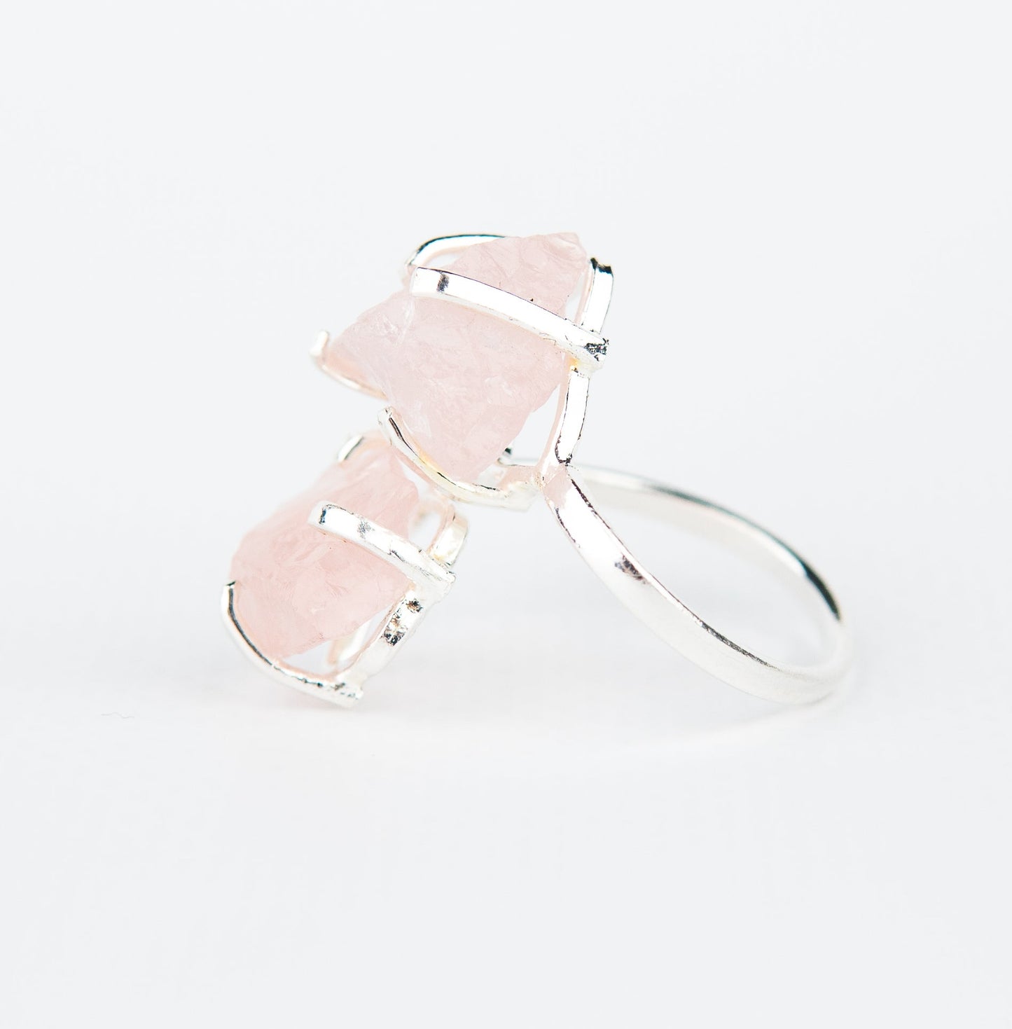 Каблучка з рожевим кварцом з посрібленням onesize Rq-12