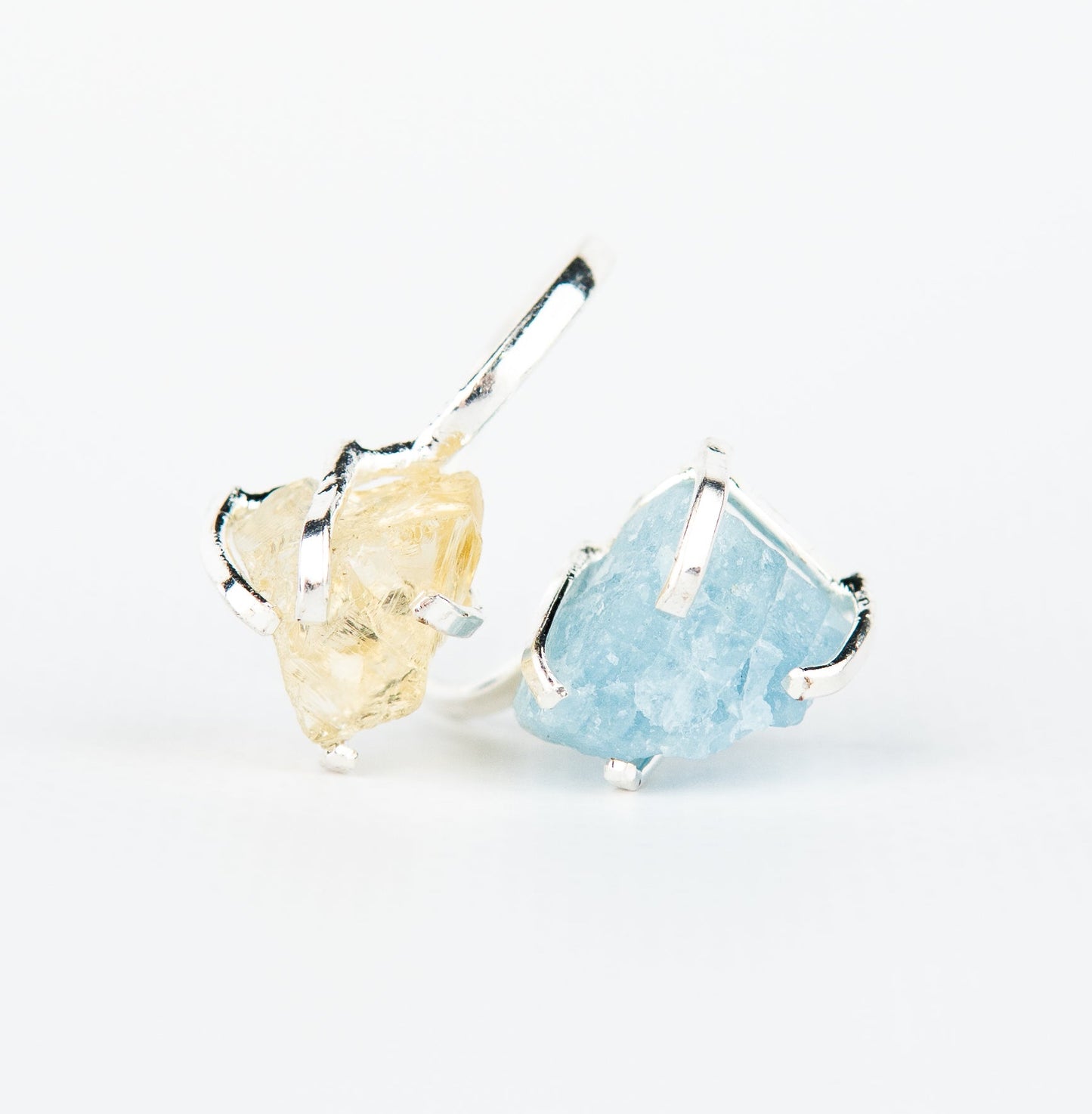 Каблучка з аквамарином та цитрином з посрібленням onesize AqCt-10