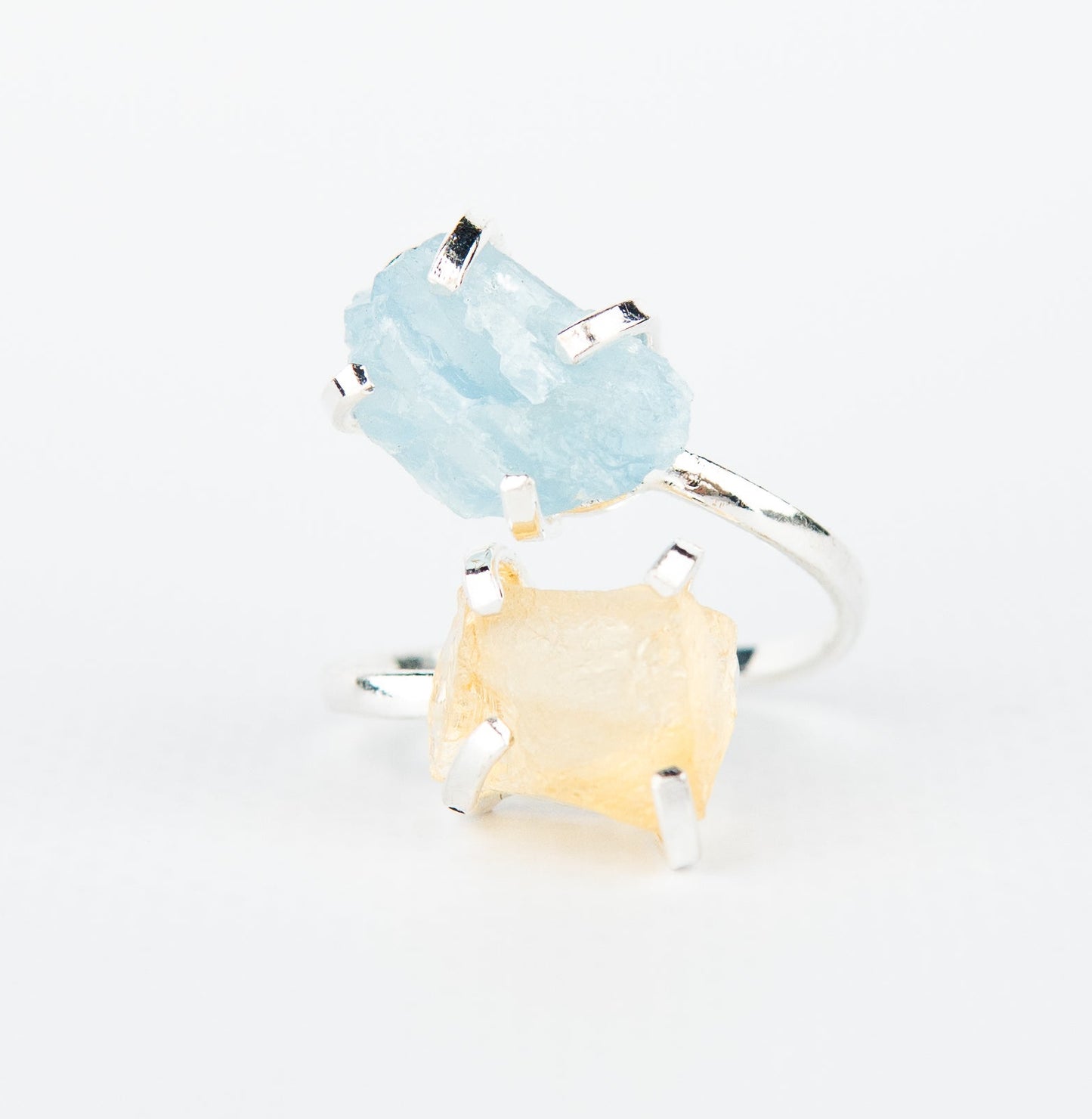 Каблучка з аквамарином та цитрином з посрібленням onesize AqCt-11