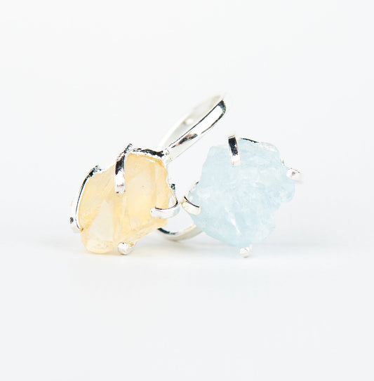 Каблучка з аквамарином та цитрином з посрібленням onesize AqCt-14