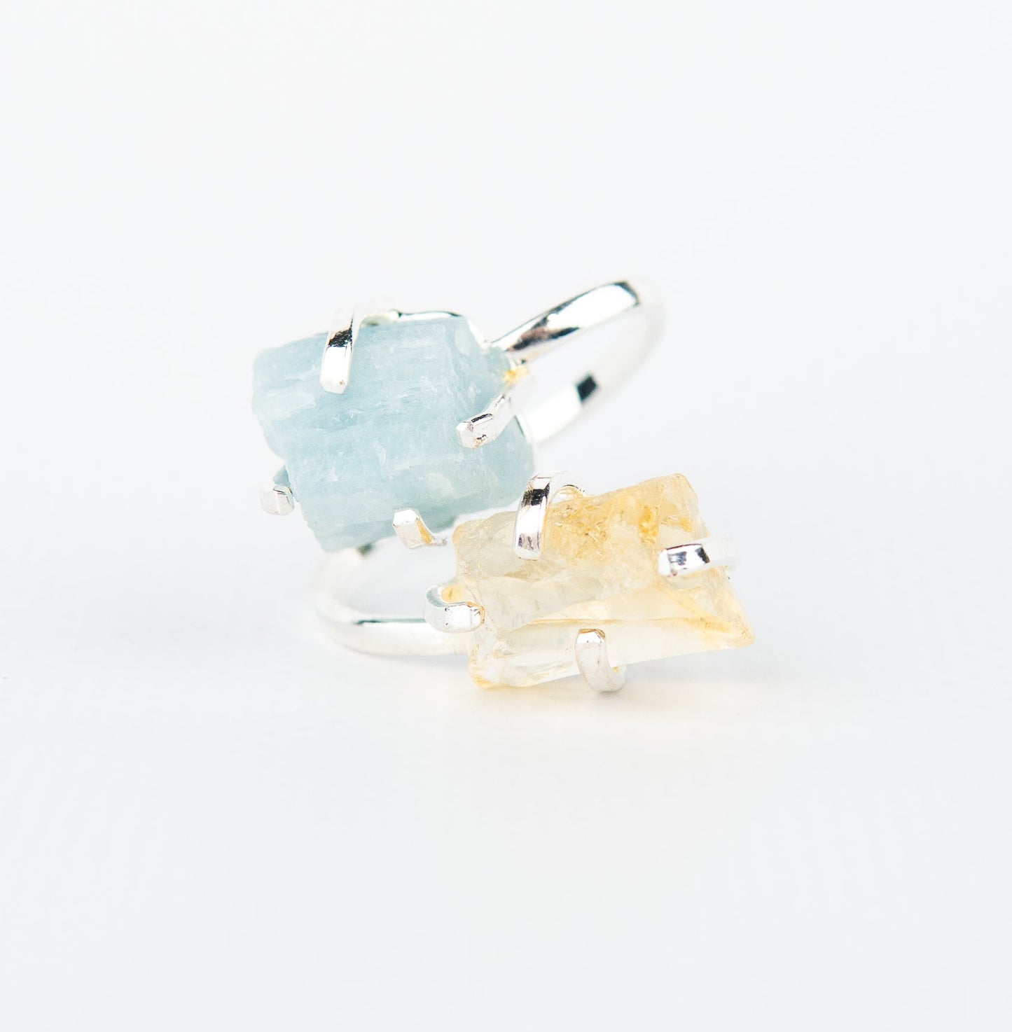 Каблучка з аквамарином та цитрином з посрібленням onesize AqCt-15