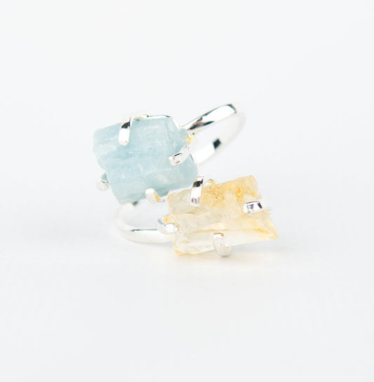 Каблучка з аквамарином та цитрином з посрібленням onesize AqCt-15