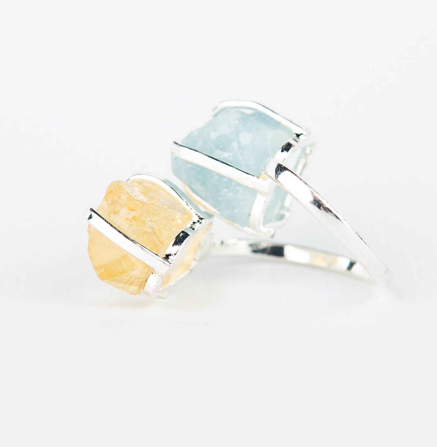 Каблучка з аквамарином та цитрином з посрібленням onesize AqCt-15
