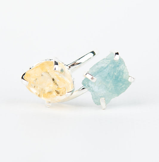 Каблучка з аквамарином та цитрином з посрібленням onesize AqCt-16