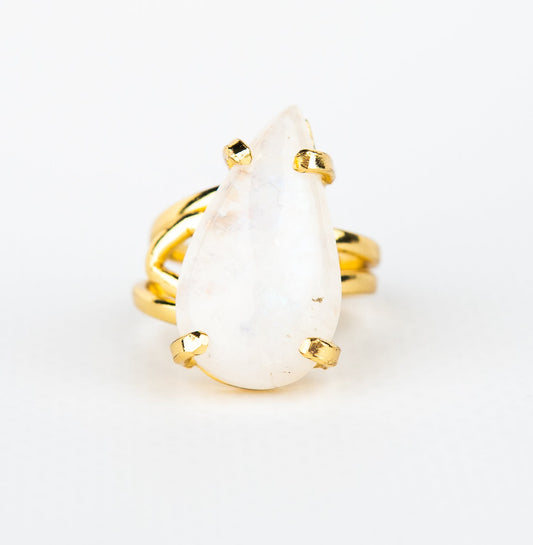 Каблучка з місячним камінням з позолотою onesize Mk-3