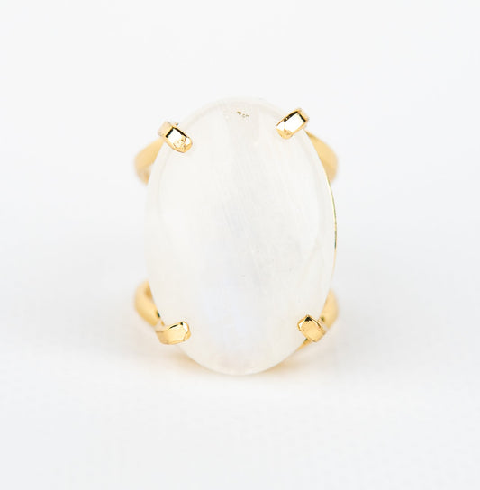 Каблучка з місячним камінням з позолотою onesize Mk-4