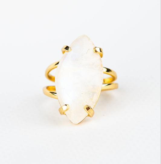 Каблучка з місячним камінням з позолотою onesize Mk-6