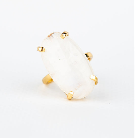 Каблучка з місячним камінням з позолотою onesize Mk-2