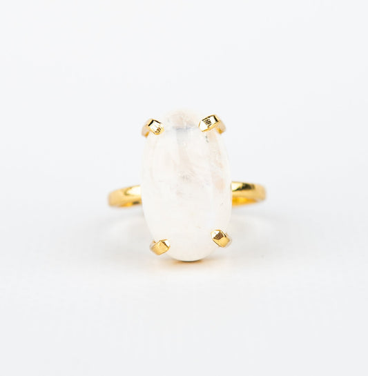 Каблучка з місячним камінням з позолотою onesize Mk-3