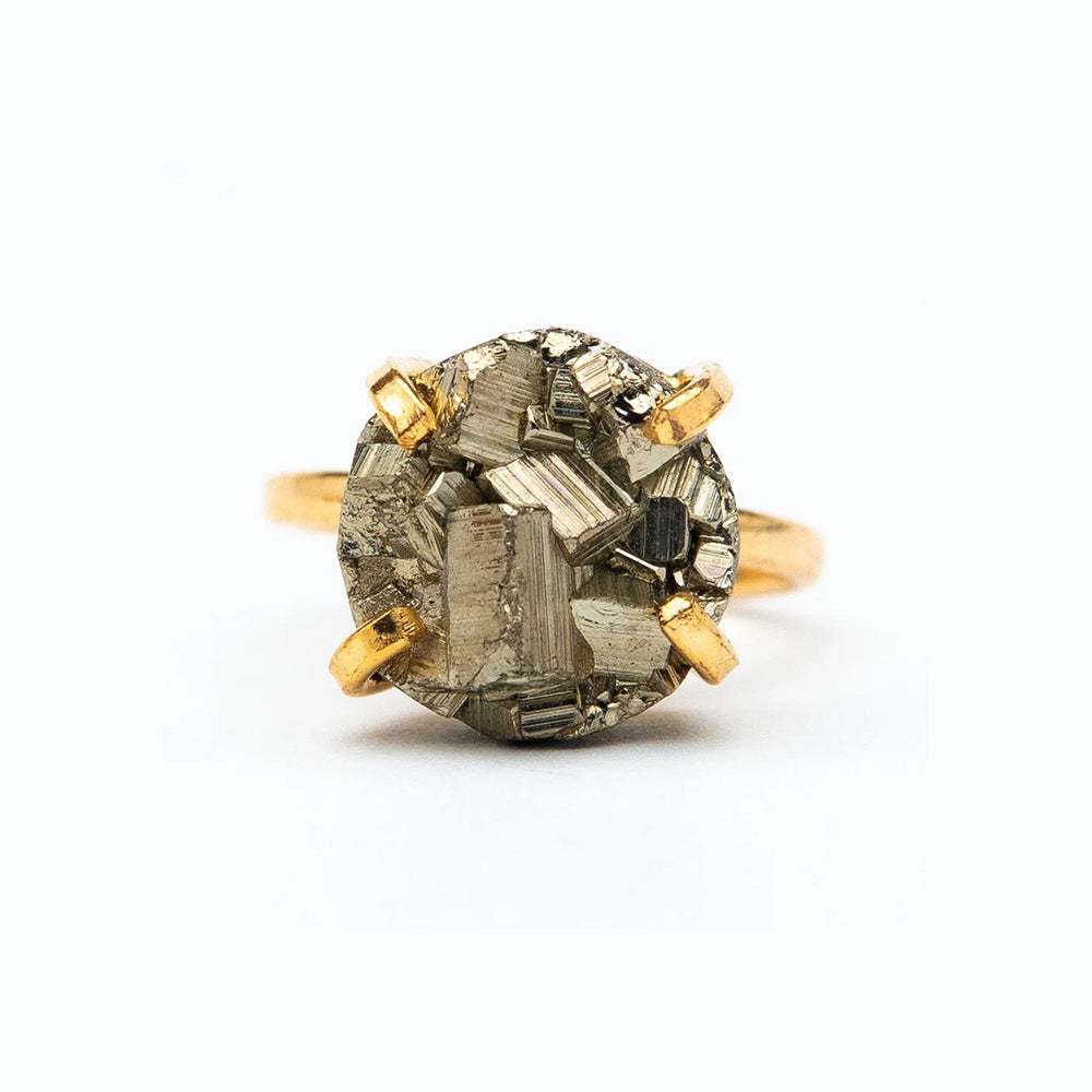 Каблучка з піритом круглим з позолотою міні onesize Py-5