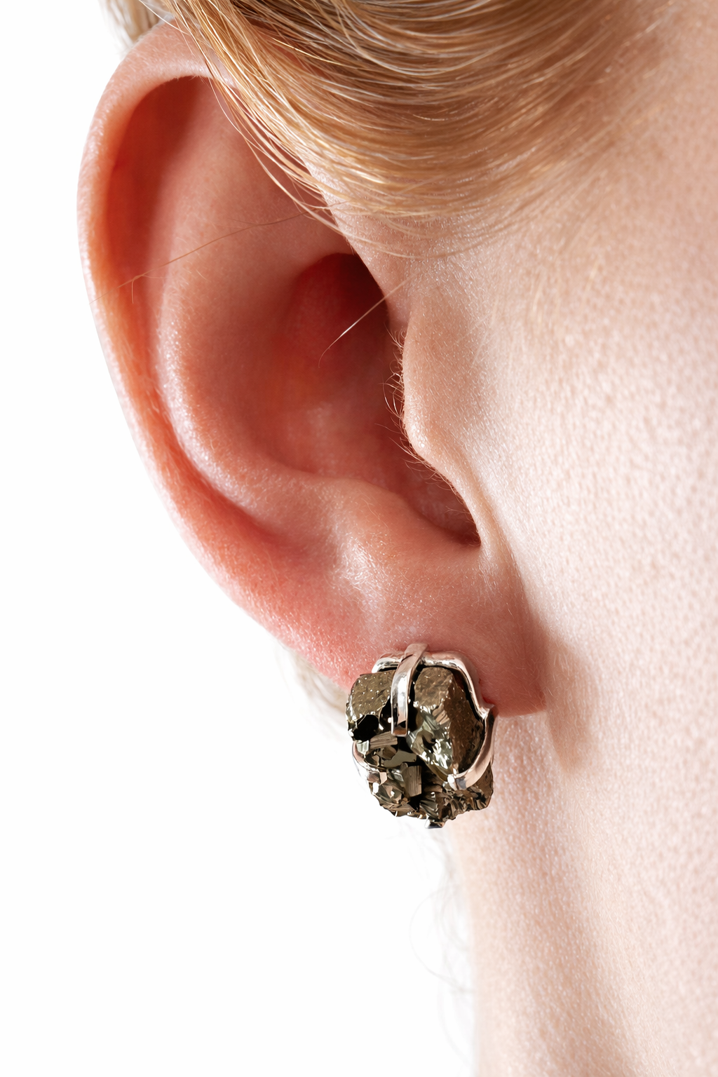 Сережки з піритом з посрібленням onesize Py-7