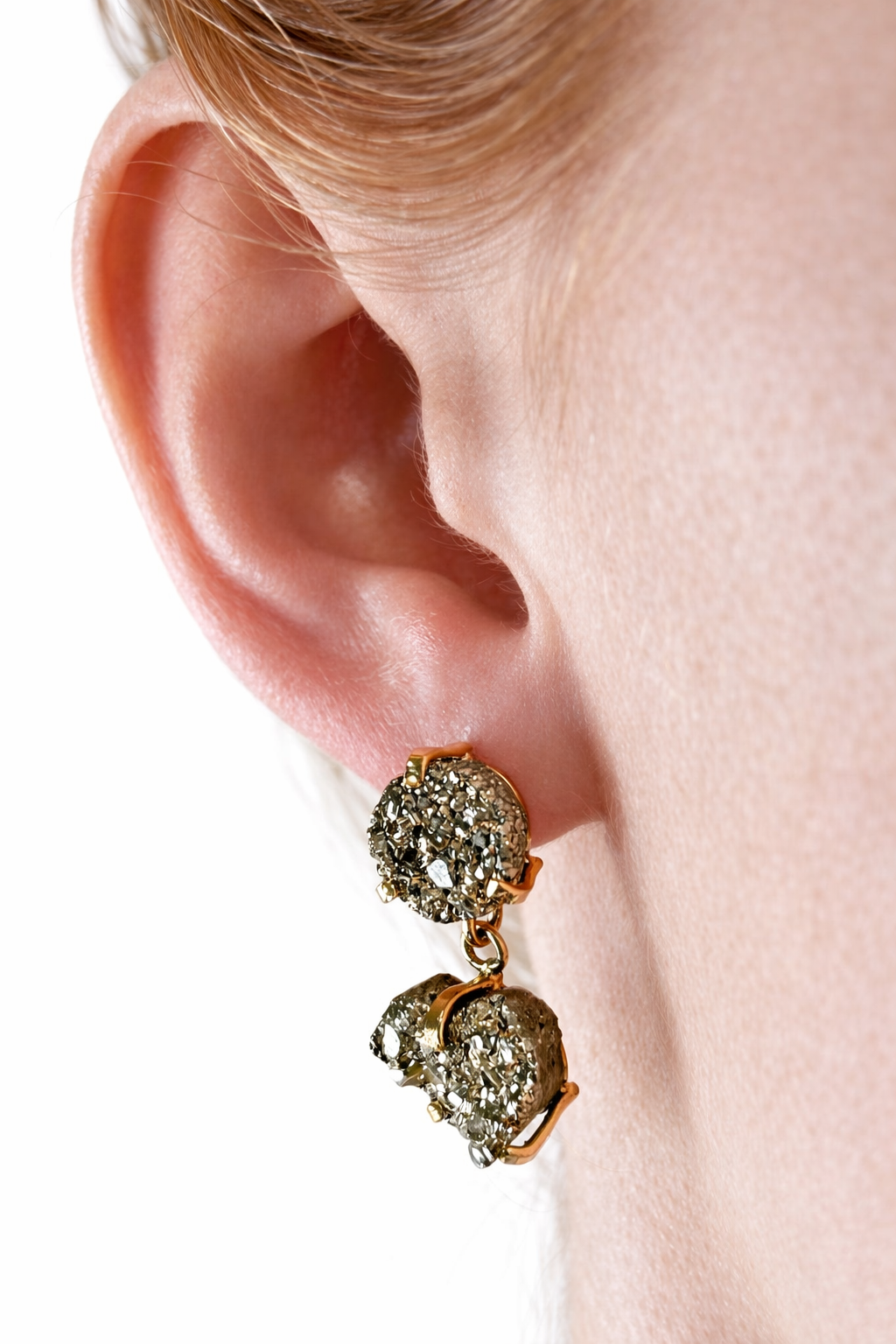 Сережки з піритом з позолотою onesize Py-197