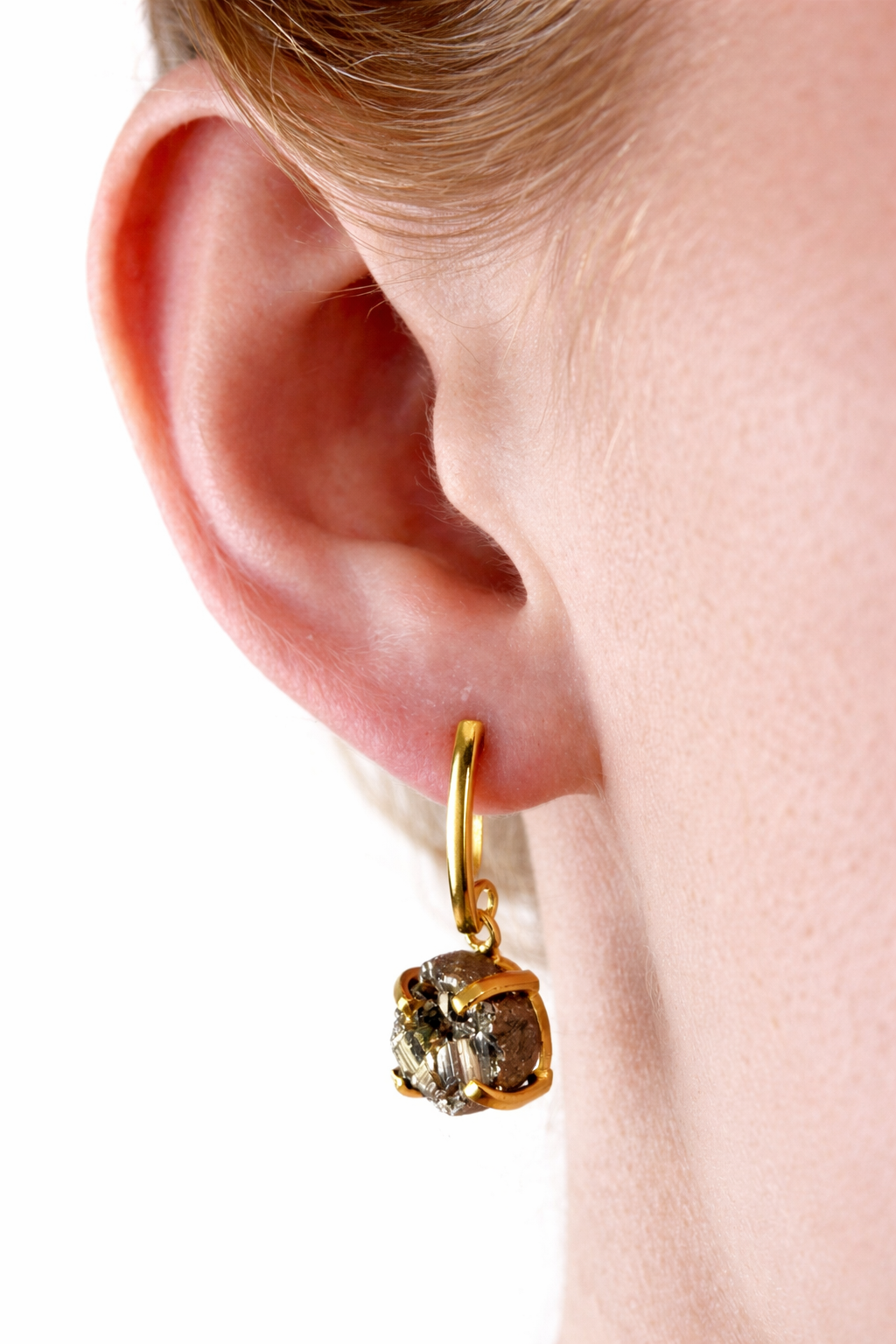 Сережки з піритом з позолотою onesize Py-210